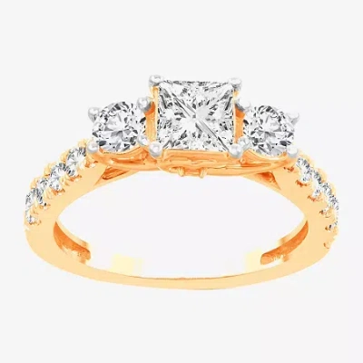 Modern Bride Love Lives Forever (h-i / Si1-si2) Womens 2 Ct. T.w. Lab Grown White Diamond 10k Gold 3-stone Engage In Yellow