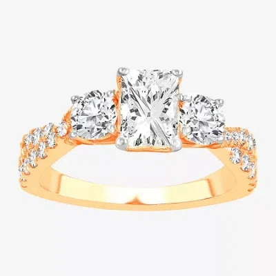 Modern Bride Love Lives Forever (h-i / Si1-si2) Womens 2 Ct. T.w. Lab Grown White Diamond 10k Gold 3-stone Engage