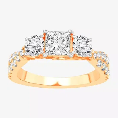 Modern Bride Love Lives Forever (h-i / Si1-si2) Womens 2 Ct. T.w. Lab Grown White Diamond 10k Gold 3-stone Engage