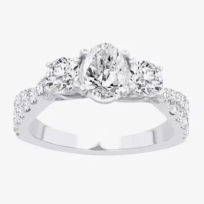 Modern Bride Love Lives Forever (h-i / Si1-si2) Womens 2 Ct. T.w. Lab Grown White Diamond 10k Gold Oval 3-stone E In Metallic