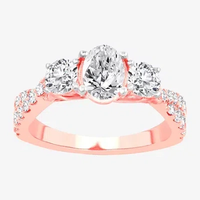 Modern Bride Love Lives Forever (h-i / Si1-si2) Womens 2 Ct. T.w. Lab Grown White Diamond 10k Gold Oval 3-stone E In Pink