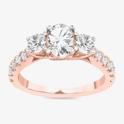 Modern Bride Love Lives Forever (h-i / Si1-si2) Womens 2 Ct. T.w. Lab Grown White Diamond 10k Gold Oval 3-stone E In Pink