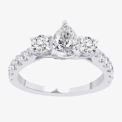 Modern Bride Love Lives Forever (h-i / Si1-si2) Womens 2 Ct. T.w. Lab Grown White Diamond 10k Gold Pear 3-stone E In Metallic