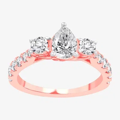 Modern Bride Love Lives Forever (h-i / Si1-si2) Womens 2 Ct. T.w. Lab Grown White Diamond 10k Gold Pear 3-stone E In Pink