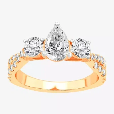 Modern Bride Love Lives Forever (h-i / Si1-si2) Womens 2 Ct. T.w. Lab Grown White Diamond 10k Gold Pear 3-stone E In Yellow