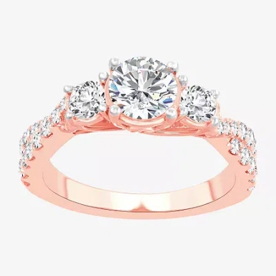 Modern Bride Love Lives Forever (h-i / Si1-si2) Womens 2 Ct. T.w. Lab Grown White Diamond 10k Gold Round 3-stone  In Pink
