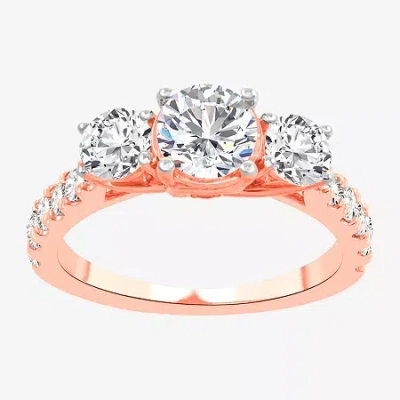 Modern Bride Love Lives Forever (h-i / Si1-si2) Womens 2 Ct. T.w. Lab Grown White Diamond 10k Gold Round 3-stone  In Pink