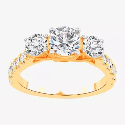 Modern Bride Love Lives Forever (h-i / Si1-si2) Womens 2 Ct. T.w. Lab Grown White Diamond 10k Gold Round 3-stone  In Yellow