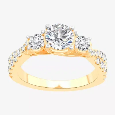 Modern Bride Love Lives Forever (h-i / Si1-si2) Womens 2 Ct. T.w. Lab Grown White Diamond 10k Gold Round 3-stone 