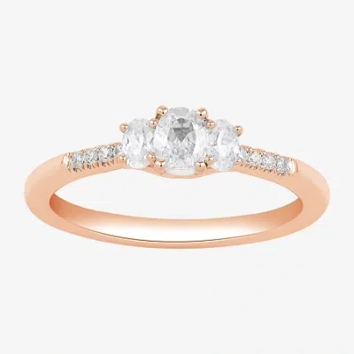 Modern Bride Love Lives Forever (h-i / Si2) Womens 1/2 Ct. T.w. Lab Grown White Diamond 10k Or 14k Gold Oval Side In Pink