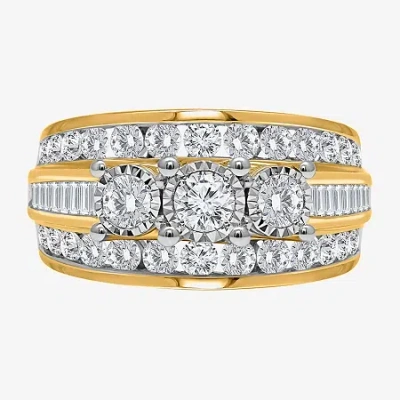 Modern Bride Love Lives Forever (i / I1) Womens 2 Ct. T.w. Lab Grown White Diamond 10k Gold Round 3-stone Engagem In Yellow