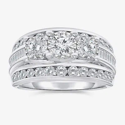 Modern Bride Love Lives Forever (i / I1) Womens 2 Ct. T.w. Lab Grown White Diamond 10k White Gold Round 3-stone E In Silver