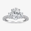 Modern Bride Love Lives Forever (i / I1) Womens 3 1/2 Ct. T.w Lab Grown White Diamond 14k White Gold Oval Side St In White