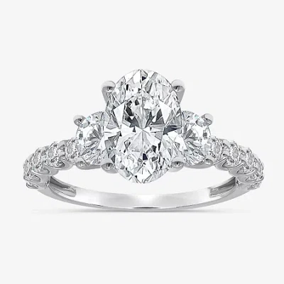 Modern Bride Love Lives Forever (i / I1) Womens 3 1/2 Ct. T.w Lab Grown White Diamond 14k White Gold Oval Side St
