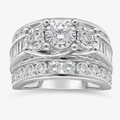Modern Bride Love Lives Forever (i / I1) Womens 4 Ct. T.w. Lab Grown White Diamond 10k White Gold Round Side Ston In Silver