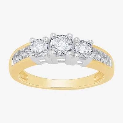 Modern Bride Love Lives Forever Natural Diamond 3-stone Ring In Gold