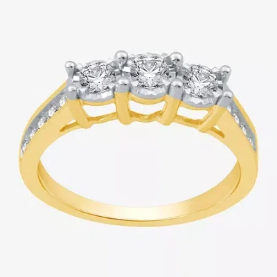 Modern Bride Love Lives Forever Womens 1/2 Ct. T.w. Natural White Diamond 10k Gold Round Side Stone 3-stone Engag