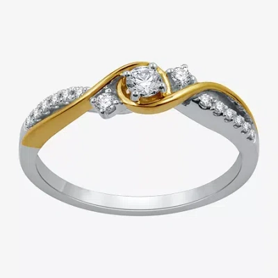 Modern Bride Love Lives Forever Womens 1/4 Ct. T.w. Natural White Diamond 10k Two Tone Gold 3-stone Engagement Ri In Transparent