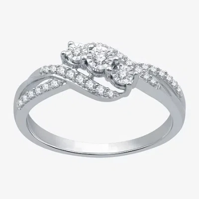 Modern Bride Love Lives Forever Womens 1/4 Ct. T.w. Natural White Diamond 10k White Gold 3-stone Engagement Ring In Silver