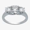 Modern Bride Love Lives Forever Womens 2 Ct. T.w. Natural White Diamond 10k Gold Round 3-stone Engagement Ring In Silver