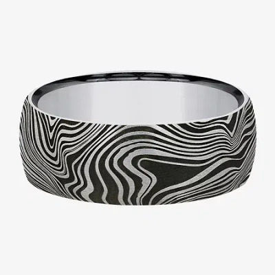 Modern Bride Marble Pattern Mens 8mm Tungsten Wedding Band In Gray