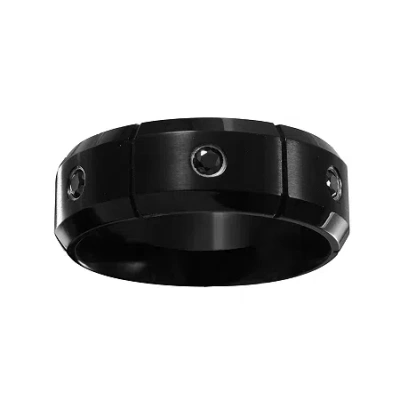 Modern Bride Mens 1/10 Ct.t.w. Natural Diamond Black Stainless Steel 8mm Wedding Band