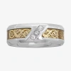 Modern Bride Mens 1/10 Ct.t.w. Natural Diamond Tribal Inlay Wedding Band In Metallic