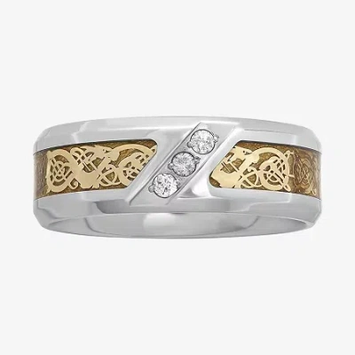 Modern Bride Mens 1/10 Ct.t.w. Natural Diamond Tribal Inlay Wedding Band In Multi