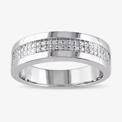 Modern Bride Mens 1/10 Ct.t.w. Natural Diamond Wedding Band In White