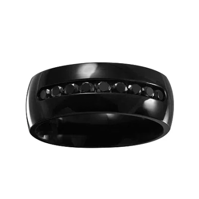 Modern Bride Mens 1/4 Ct.t.w. Natural Diamond Black Stainless Steel 8mm Wedding Band
