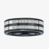 Modern Bride Mens 1/5 Ct.t.w. Natural Diamond Stainless Steel & Ceramic Wedding Band In Transparent