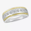 Modern Bride Mens 2.5mm 1 Ct. T.w. Natural White Diamond 14k Two Tone Gold Wedding Band In Silver