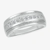 Modern Bride Mens 2.5mm 1/2 Ct. T.w. Natural White Diamond 14k White Gold Wedding Band In Silver