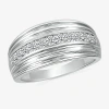 Modern Bride Mens 2.5mm 1/2 Ct. T.w. Natural White Diamond 14k White Gold Wedding Band In Silver