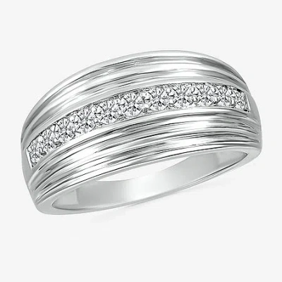 Modern Bride Mens 2.5mm 1/2 Ct. T.w. Natural White Diamond 14k White Gold Wedding Band In Silver