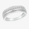 Modern Bride Mens 2.5mm 1/4 Ct. T.w. Natural White Diamond 14k White Gold Wedding Band In Metallic