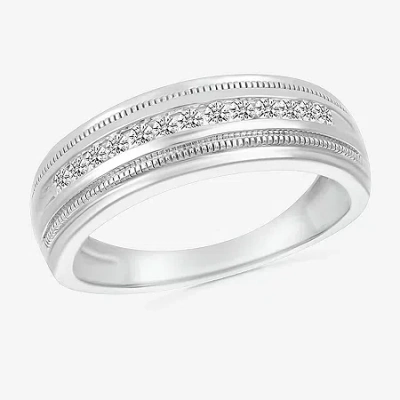 Modern Bride Mens 2.5mm 1/4 Ct. T.w. Natural White Diamond 14k White Gold Wedding Band In Metallic