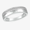 Modern Bride Mens 2.5mm 1/6 Ct. T.w. Natural White Diamond 10k White Gold Wedding Band In Silver