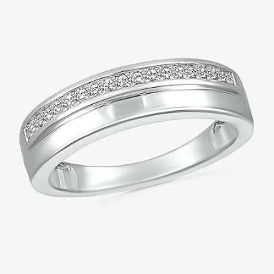 Modern Bride Mens 2.5mm 1/6 Ct. T.w. Natural White Diamond 10k White Gold Wedding Band In Silver