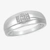 Modern Bride Mens 2mm 1/10 Ct. T.w. Natural White Diamond 10k White Gold Wedding Band In Silver