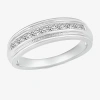 Modern Bride Mens 3.5mm 1/2 Ct. T.w. Natural White Diamond 14k White Gold Wedding Band In Silver
