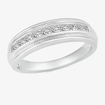 Modern Bride Mens 3.5mm 1/2 Ct. T.w. Natural White Diamond 14k White Gold Wedding Band In Silver