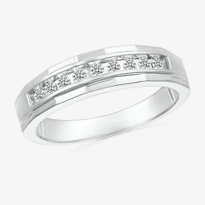 Modern Bride Mens 3.5mm 1/4 Ct. T.w. Natural White Diamond 14k White Gold Wedding Band In Metallic
