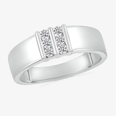 Modern Bride Mens 3.5mm 1/5 Ct. Natural White Diamond 10k White Gold Wedding Band In Silver