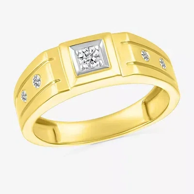 Modern Bride Mens 3.5mm 1/6 Ct. T.w. Natural White Diamond 10k Gold Wedding Band