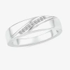 Modern Bride Mens 3.5mm Diamond Accent Natural White Diamond 10k White Gold Wedding Band In Silver