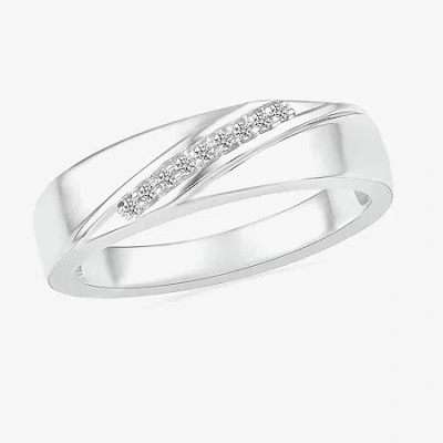 Modern Bride Mens 3.5mm Diamond Accent Natural White Diamond 10k White Gold Wedding Band In Silver