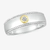 Modern Bride Mens 3mm 1/10 Ct. T.w. Natural White Diamond 10k Two Tone Gold Wedding Band In Silver