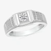Modern Bride Mens 3mm 1/2 Ct. T.w. Natural White Diamond 14k White Gold Wedding Band In Silver