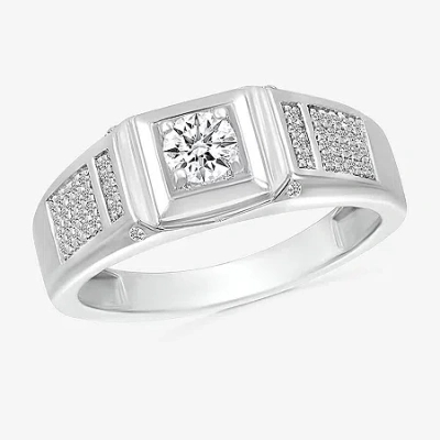 Modern Bride Mens 3mm 1/2 Ct. T.w. Natural White Diamond 14k White Gold Wedding Band In Silver